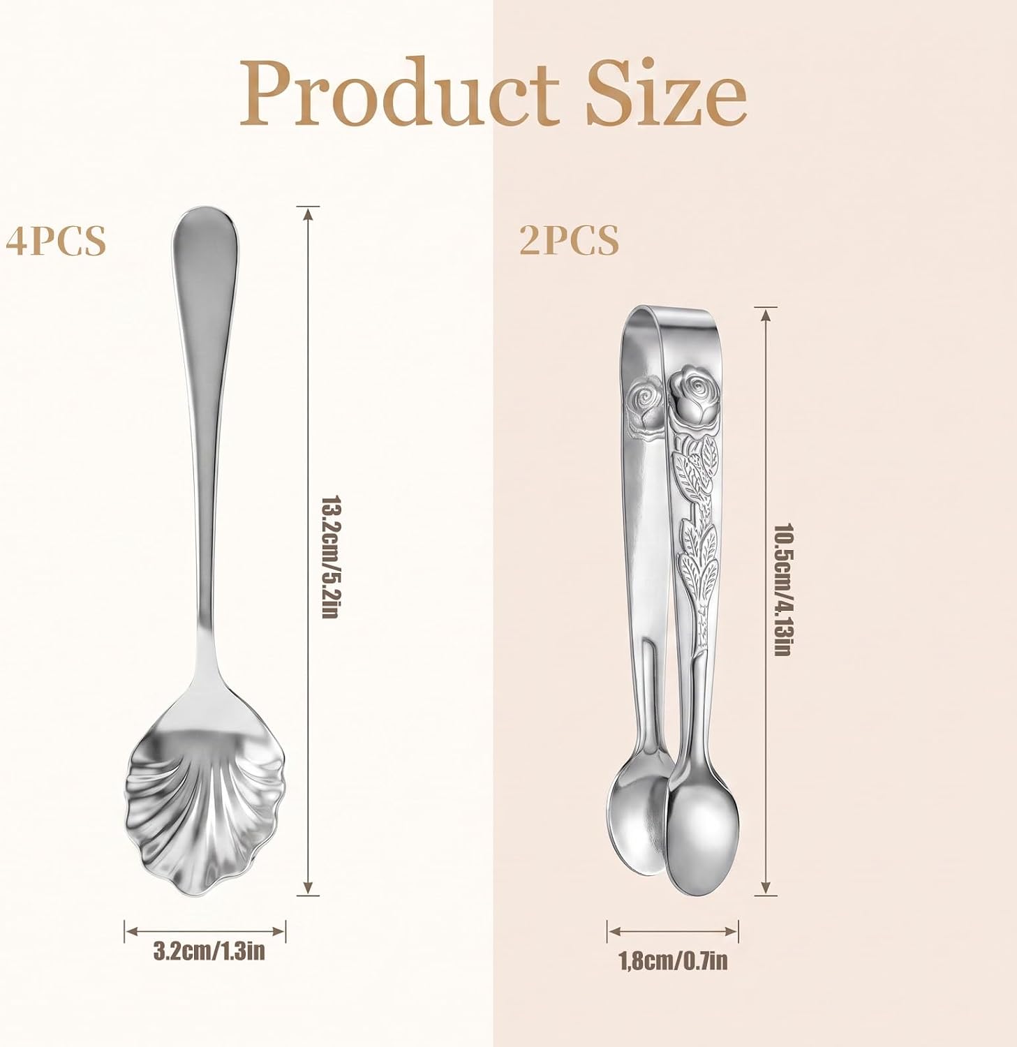 2pcs Sugar Cube Tongs with 4pcs Small Metal Spoons