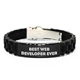 Web Developer Best Gifts for Him from Friends, Funny Quote Glide lock Clasp Black Stainless Steel Silicone Adjustable Birthday Present for Men Web Developers