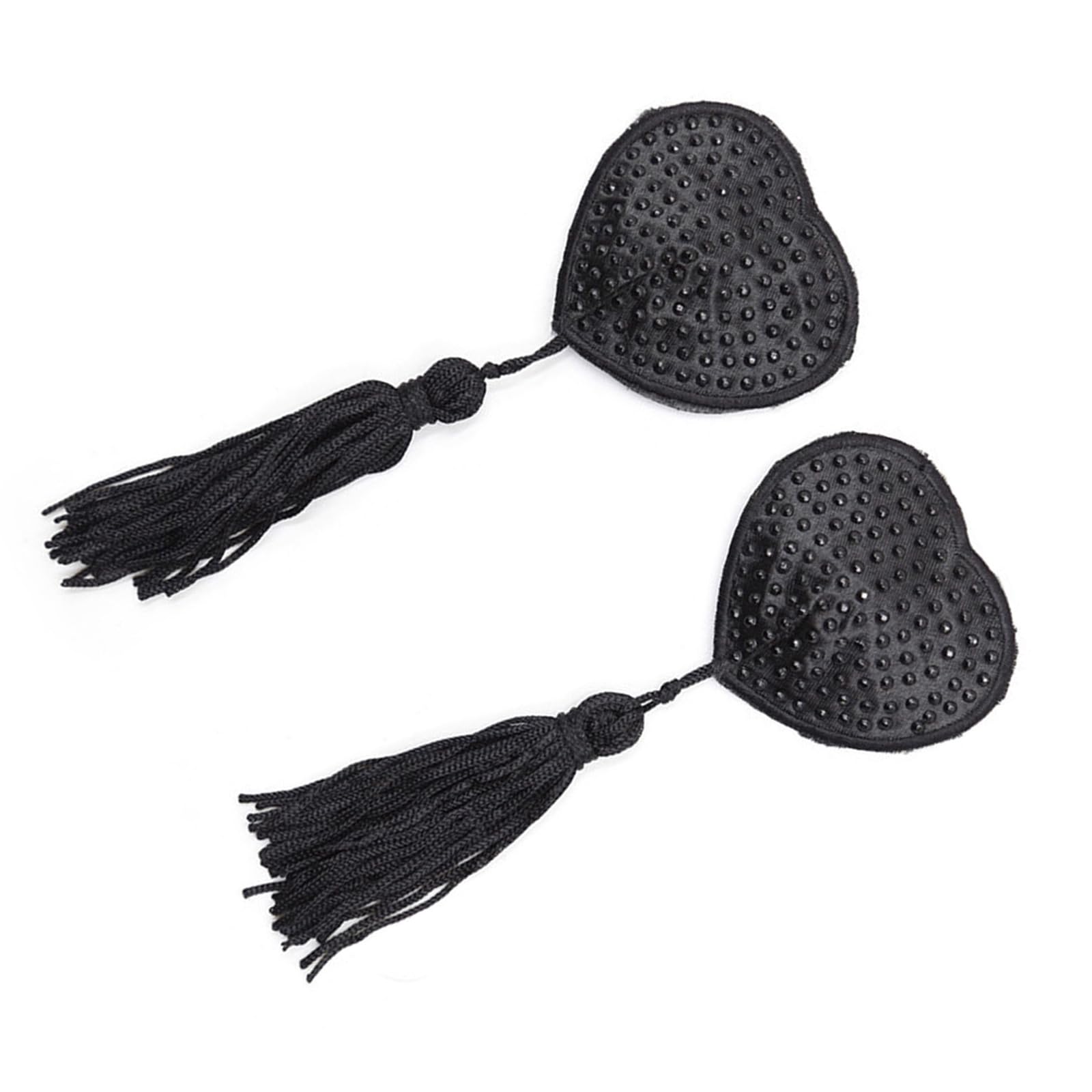Gmbylby Unisex Black Rhinestones Heart Pasties Breast Nipple Covers With Tassels Jewelry Sticky Bras Adhesive Chest Stickers Adhesive Nipple Stickers