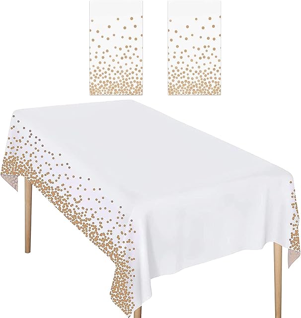 Skycase 2 Pack Disposable Plastic Tablecloths, Plastic Rectangle White Dot Tablecloths for Indoor or Outdoor Tables Parties Christmas Picnic Birthdays and Weddings
