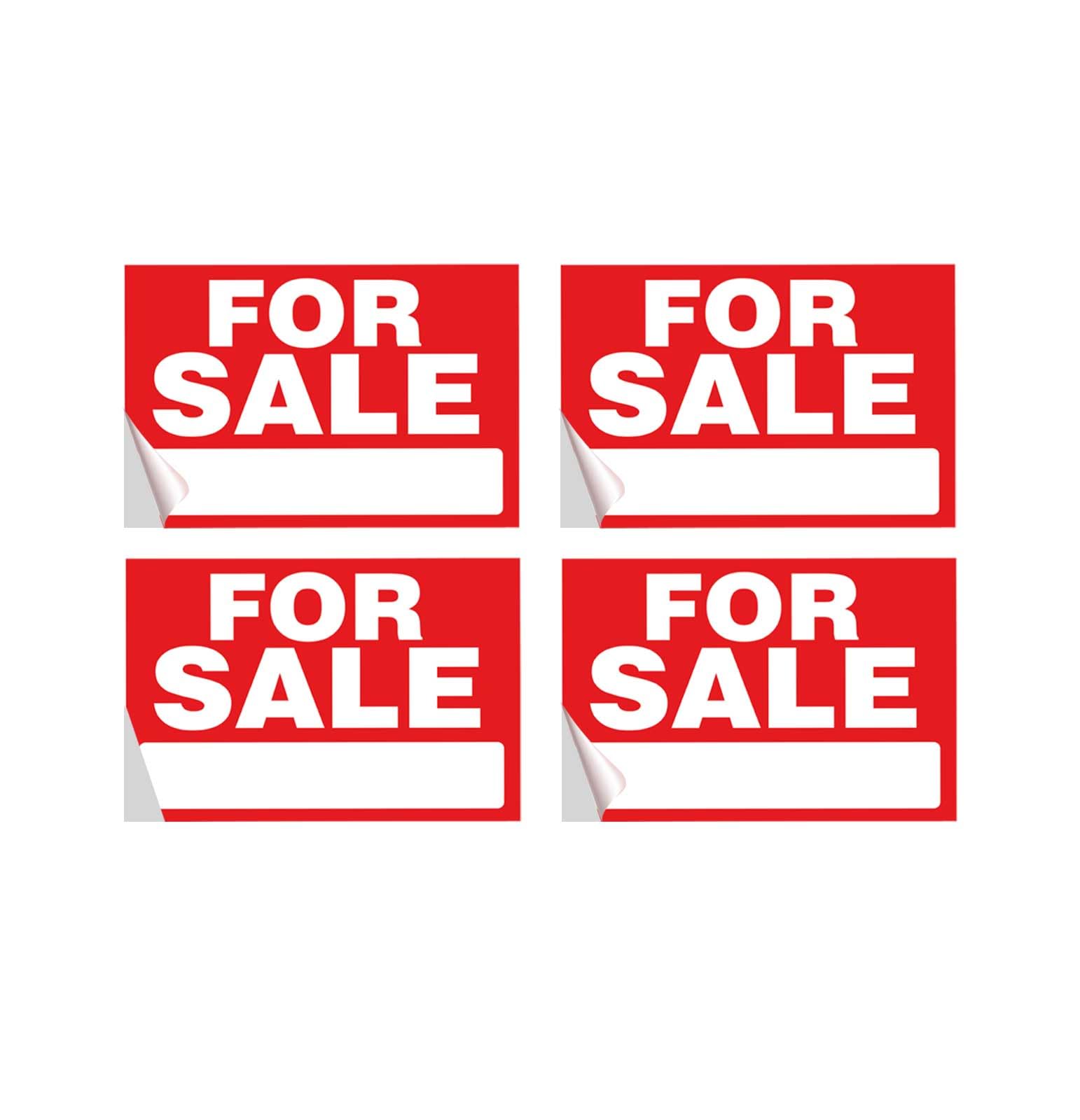 for Sale Signs 4 pack | Self Stick On for Sale Sign for Car Window, Business, Owner | Outdoor WeatherproofSticker Signs, 9,7 x 6,7 Sunproof and