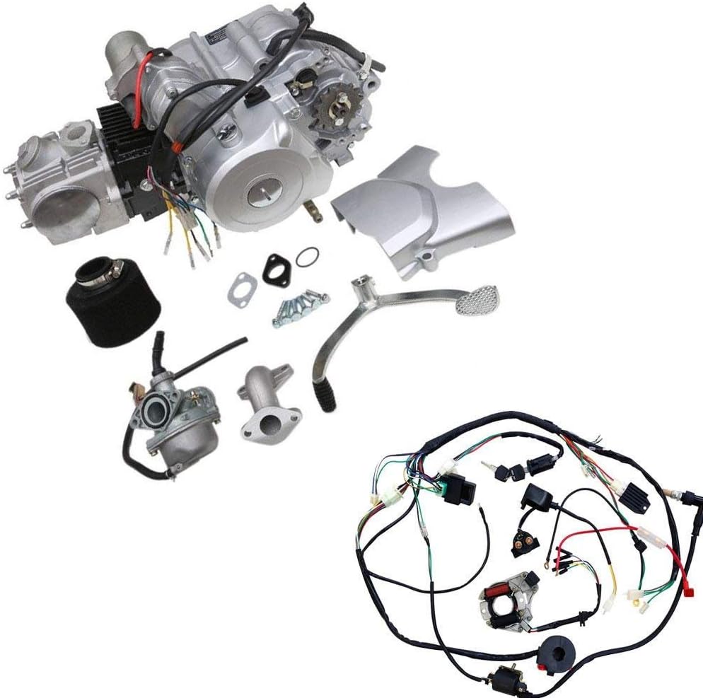 TDPRO 4-Stroke 125cc Semi-Auto Single-Cylinder Air-Cooled Electric-Start Motor Engine & Wiring Harness Kit for ATV Quad Four Wheelers