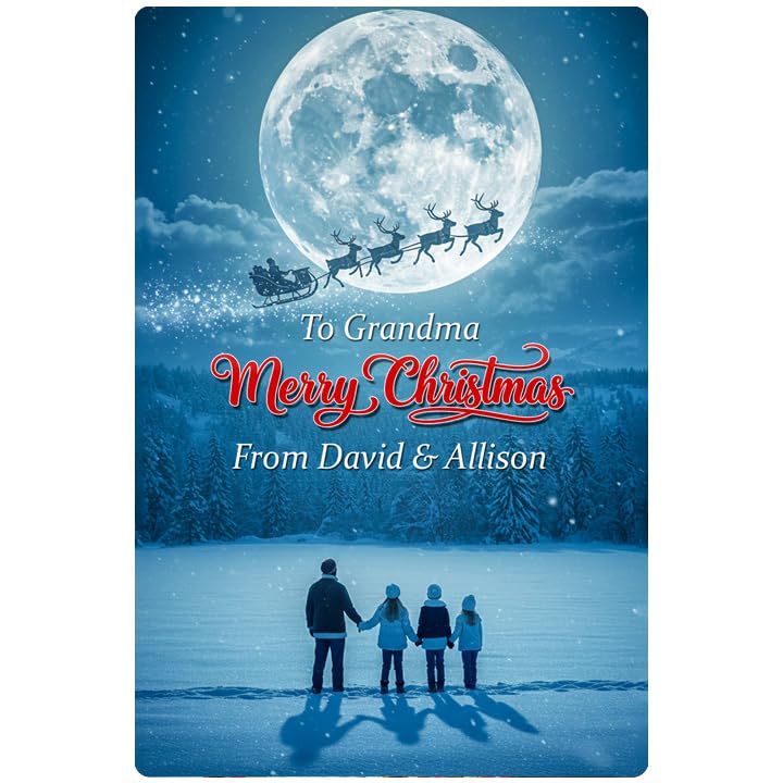 KEY INKS Personalised Aluminium Christmas Postcard Fridge Magnet 10x15cm Custom Text & Message (Moon Scape)