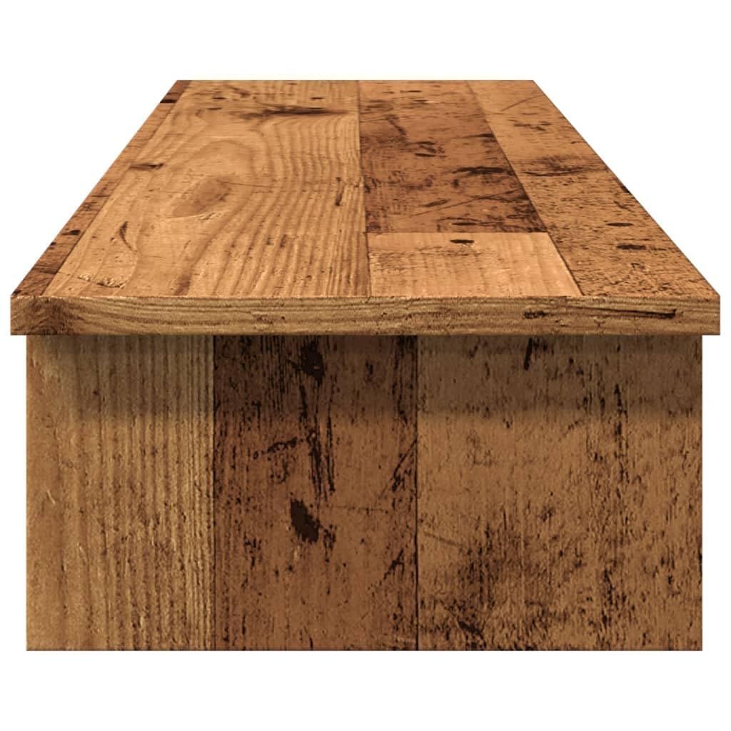 Supporto per monitor, effetto legno anticato, 100 x 27 x 15 cm, per postazione di lavoro ergonomica, regolabile in altezza, pieghevole, portatile, con organizer, ideale per casa, gaming e
