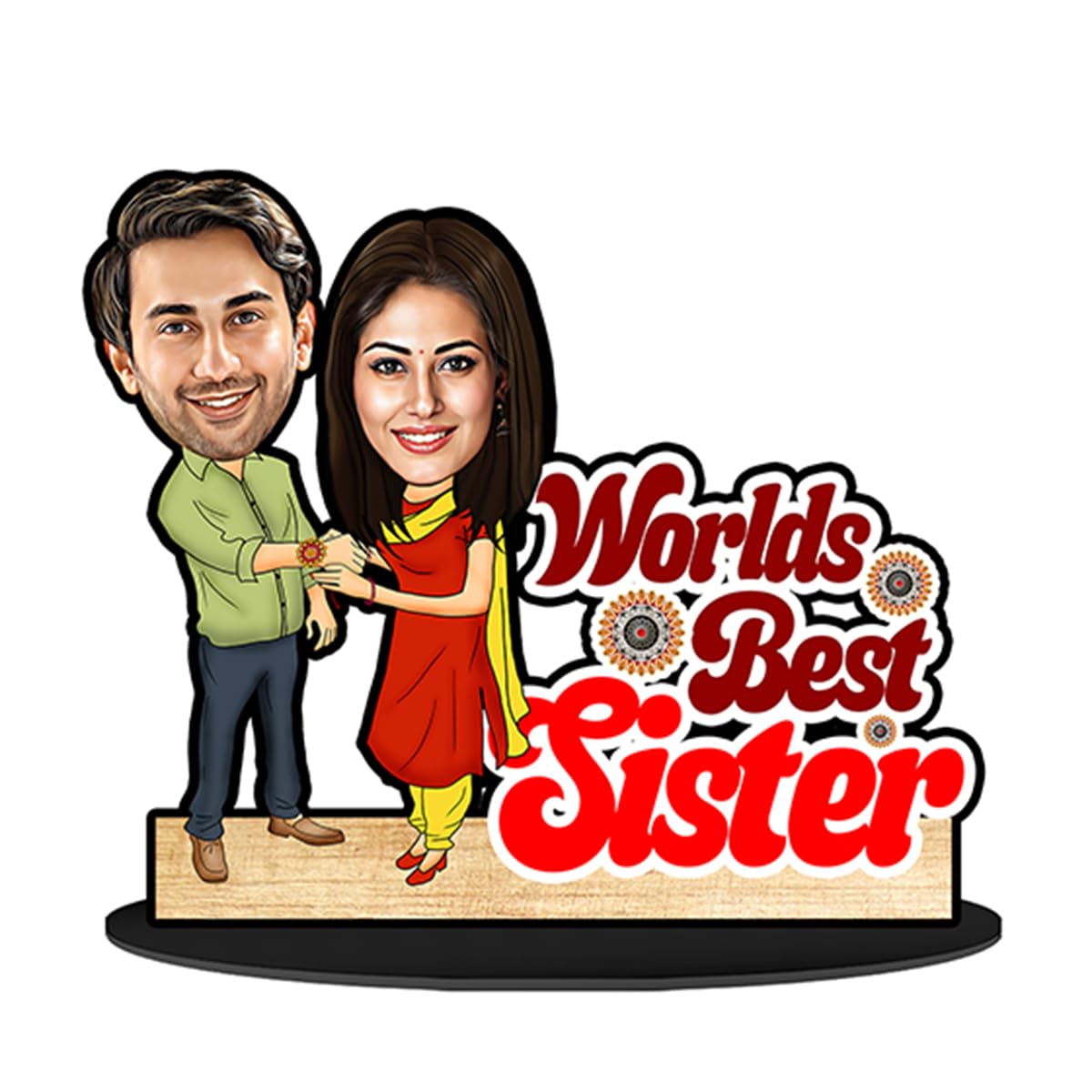 Foto Factory Gifts caricature personalized gifts for Brother Sister on Raksha Bandhan Rakhi Best Sister (wooden_8 inch x 5 inch) R003