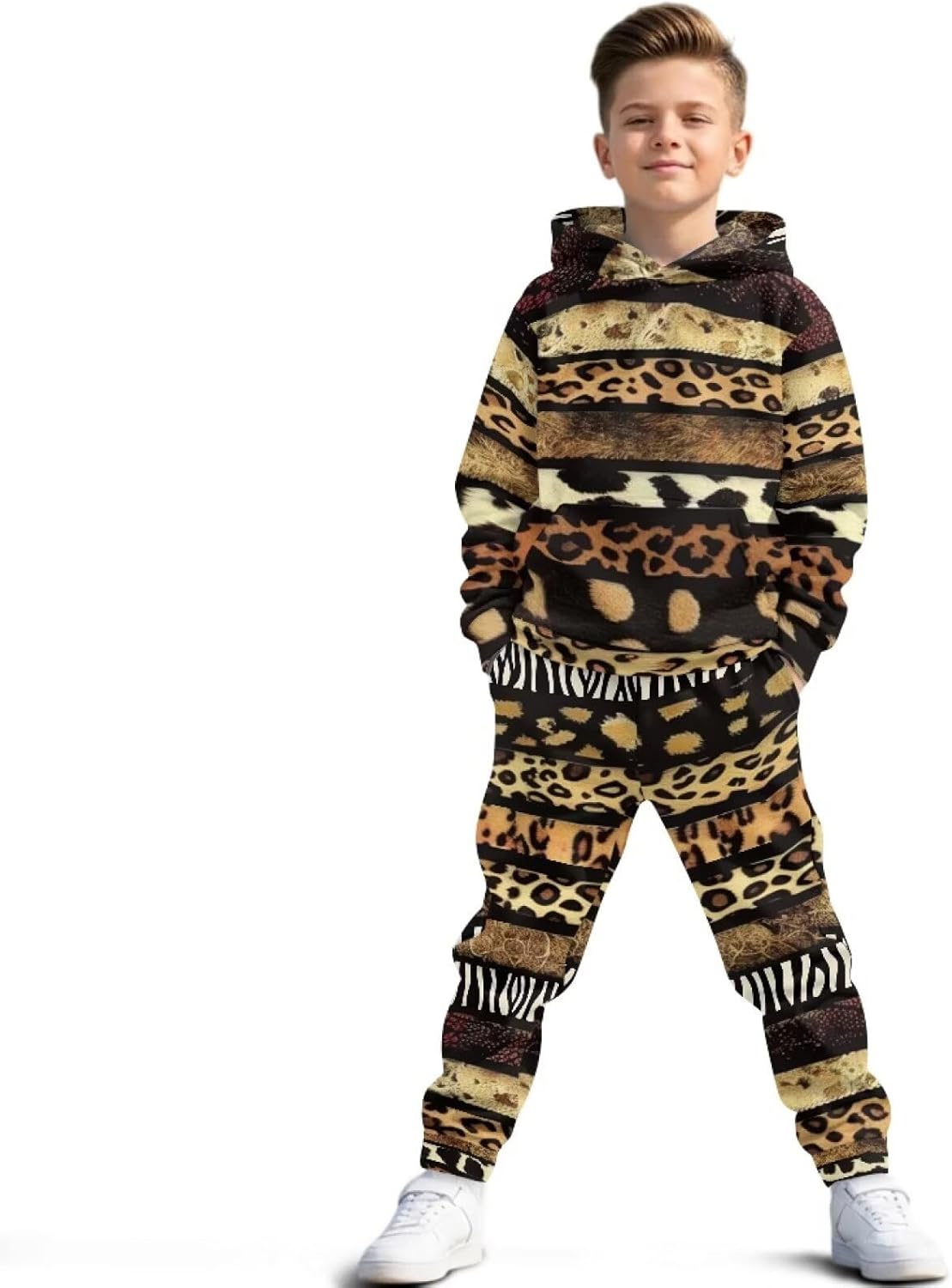 Pensura Boys Girls Fashion Clothes 2pcs Long Sleeve Hoodie Sweatshirt and Cargo Jogger Pants with Pockets