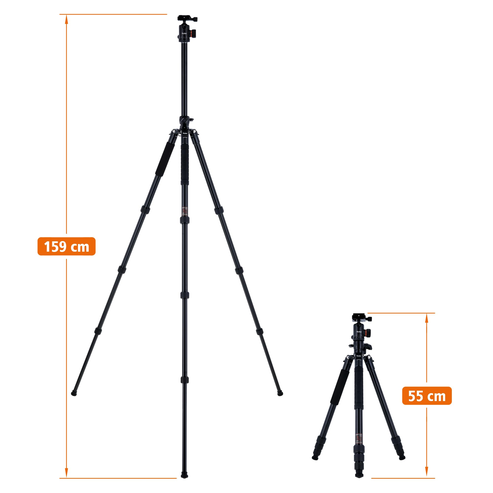 Rollei C5I MAKRO PRO I Aluminium Stativ I Schwarz I 3D-Kugelkopf I Einbeinstativ I Smartphone- Halterung I Schnellwechselplatte I 90° drehbare Mittelsäule