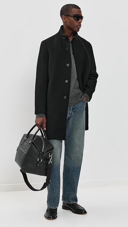 ジャケット・アウター Theory Wool Melton M P Belvin CLN A Theory Men's Belvin Coat in Textured Wool Blend Melton, Black