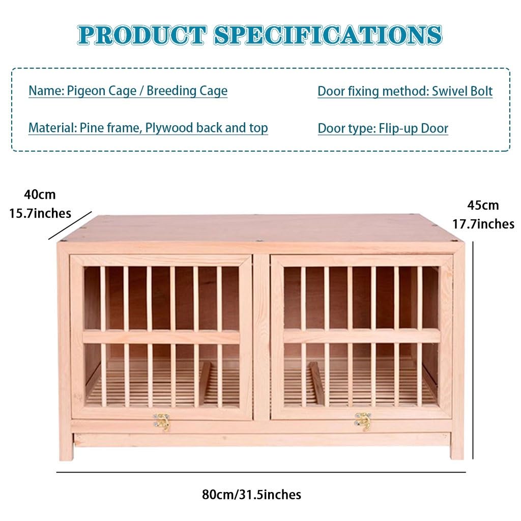 Jaula para Palomas de Exterior de Madera Maciza, Paquete de 3 Unidades, con Separador, Ideal para alimentación y cría, diseño Espacioso (80 cm x 3), Duradera y Resistente a la Intemperie.