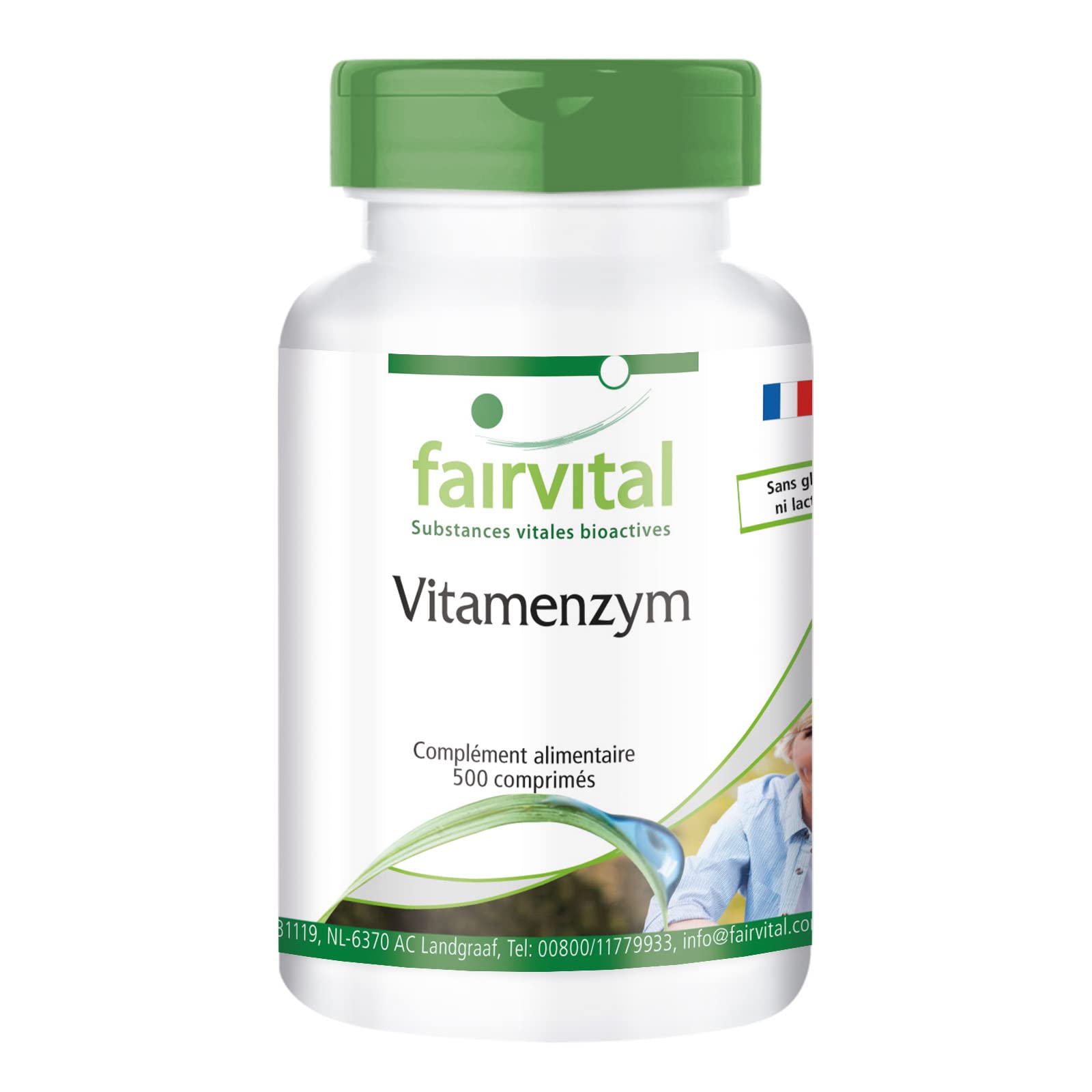 fairvital Enzymes digestives, HAUTEMENT DOSÉ, 500 comprimés, complexe enzymatique avec pancréatine, papaïne, bromélaïne, rutine, trypsine et chymotrypsine, végétalien