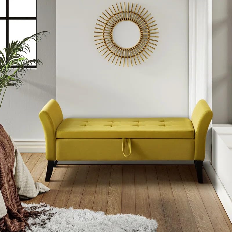 Yellow Mustard Upholstered Bench LEGACY OF COMFORT Encinal Velvet