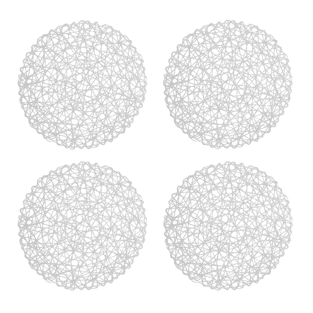 Napperon pour Table à Manger, napperon Creux de Table Rond tissé napperon de Table Tasse de Vaisselle, 4 pièces, Blanc (Blanc)