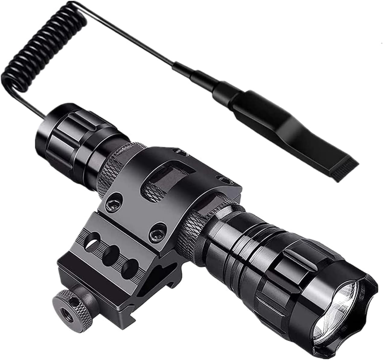 WINDFIRE 501B LED Torch Tactical Flashlight, WindFire 8000 Lumen Hunting Torch Flashlight with Picatinny Rail Offset Ring Side Mount & Pressure Switch (Not Included Battery)