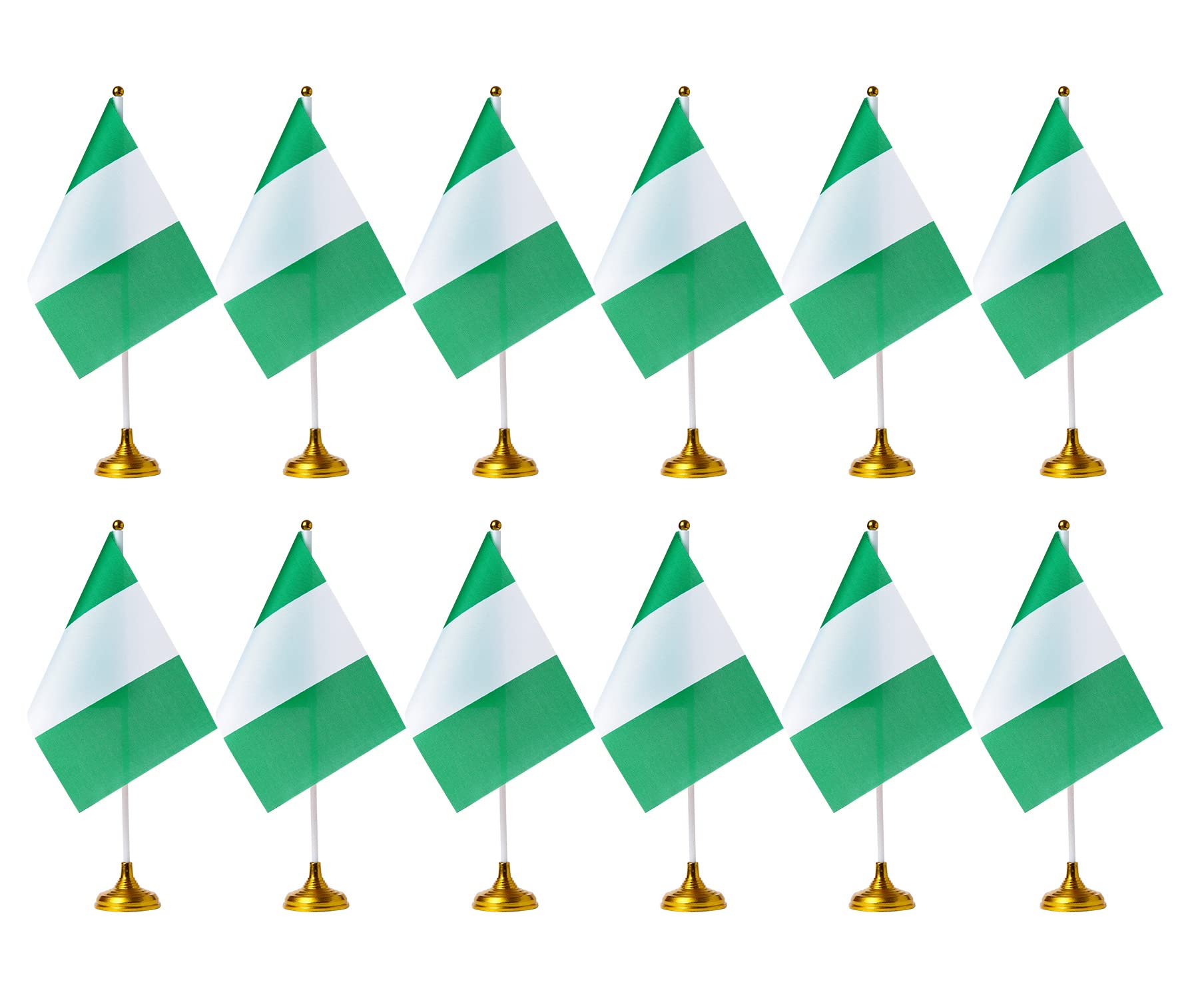 ZXvZYT Nigeria Tischflaggen Set – 12 Stück Mit Ständer, 20,3 X 12,7 Cm | Für Schreibtisch & Dekoration