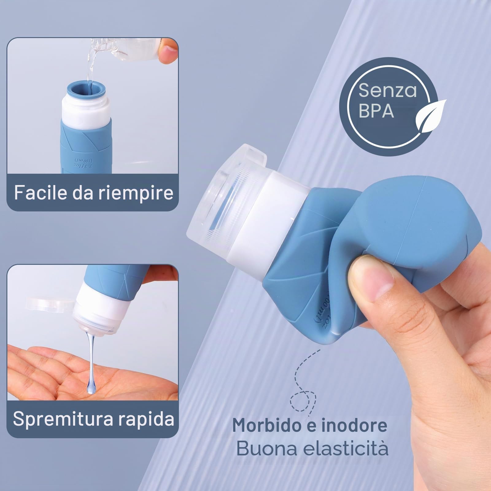 FADVAN Set Contenitori da Viaggio per Liquidi - 4pcs Flaconi da Viaggio in Silicone 100 Ml - Boccette per Porta Profumo,Doccia Shampoo,Detersivo, Accessori Utili (Morandi)