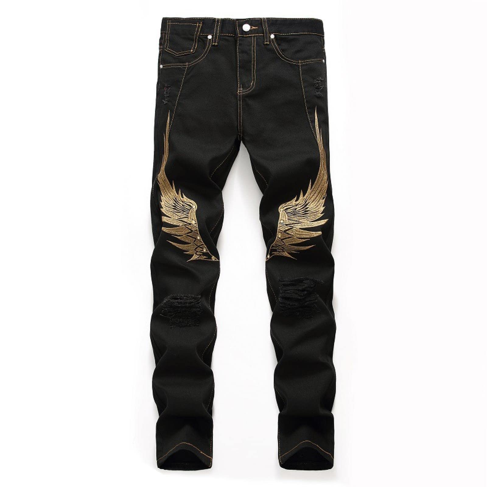 Fashion Mens Ripped Jeans Embroidered 