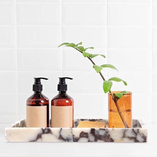 Miniatura 68 de Bandeja de tocador de baño de mármol, bandeja de tocador de lujo natural para el hogar, cocina, baño, bandeja decorativa de piedra para encimera