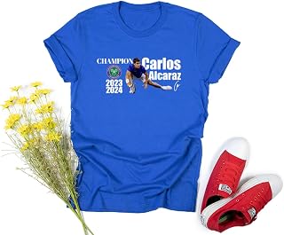 Carlos Alcaraz Tennis Champion 2023 Unisex Cotton Short Sleeve T-Shirt,Alcaraz Carlos Tennis Fan Shirt, Tennis Lover, 2023 Wimbledon Tee, Idol Tennis Player Shirt, Young Talent tee Custom Tee White