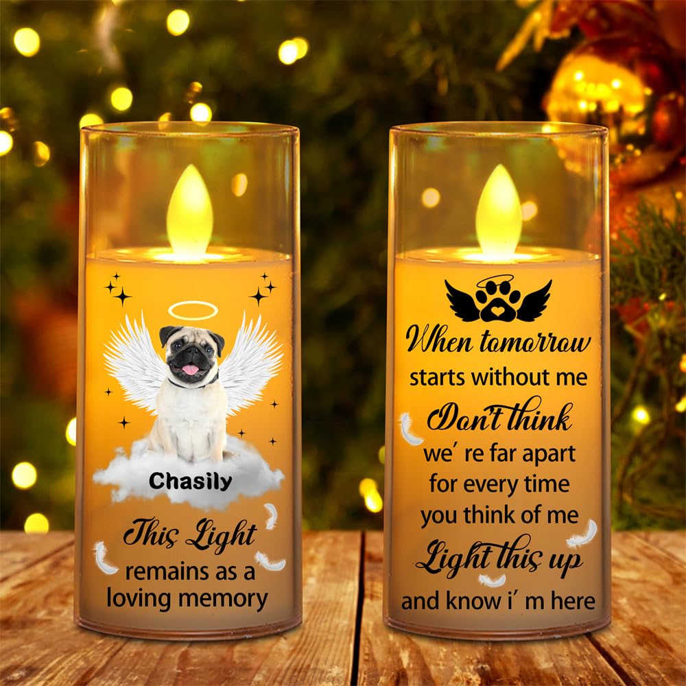 Reyrijf Personalized Dog LED Candle Lamp, Custom Photo Dog Memorial Candle, White Plastic, Highly Efficient, Battery Operated, Outdoor Use