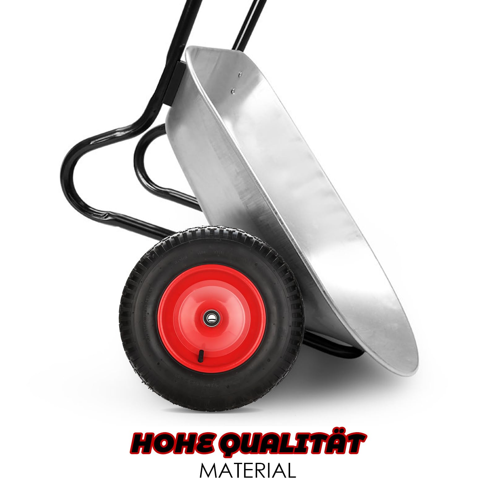 Schubkarrenrad luftbereift 4.80/4.00-8 Ø 390mm, PU Gummirad mit Achse, 200 kg Tragkraft Ersatzrad, Reifenbreite 95 mm für Schubkarre Gartenkarren, Schwarz/Rot 4pcs