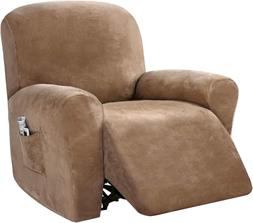 Vista 11 de PrinceDeco Funda para silla reclinable, fundas elásticas de terciopelo para sofá reclinable, estilo de 4 piezas, fundas para sillas reclinables