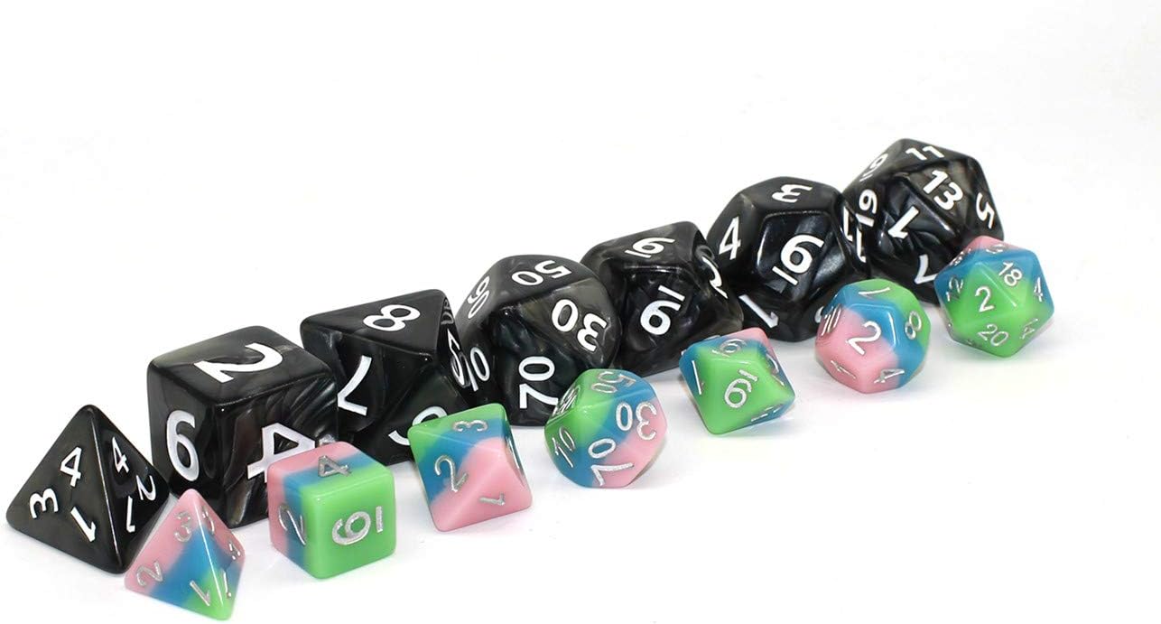 Dungeons and Dragons D&D Giant Black 25mm Polyhedral Dice Set - RPG Dice Bag, Pathfinder, MTG