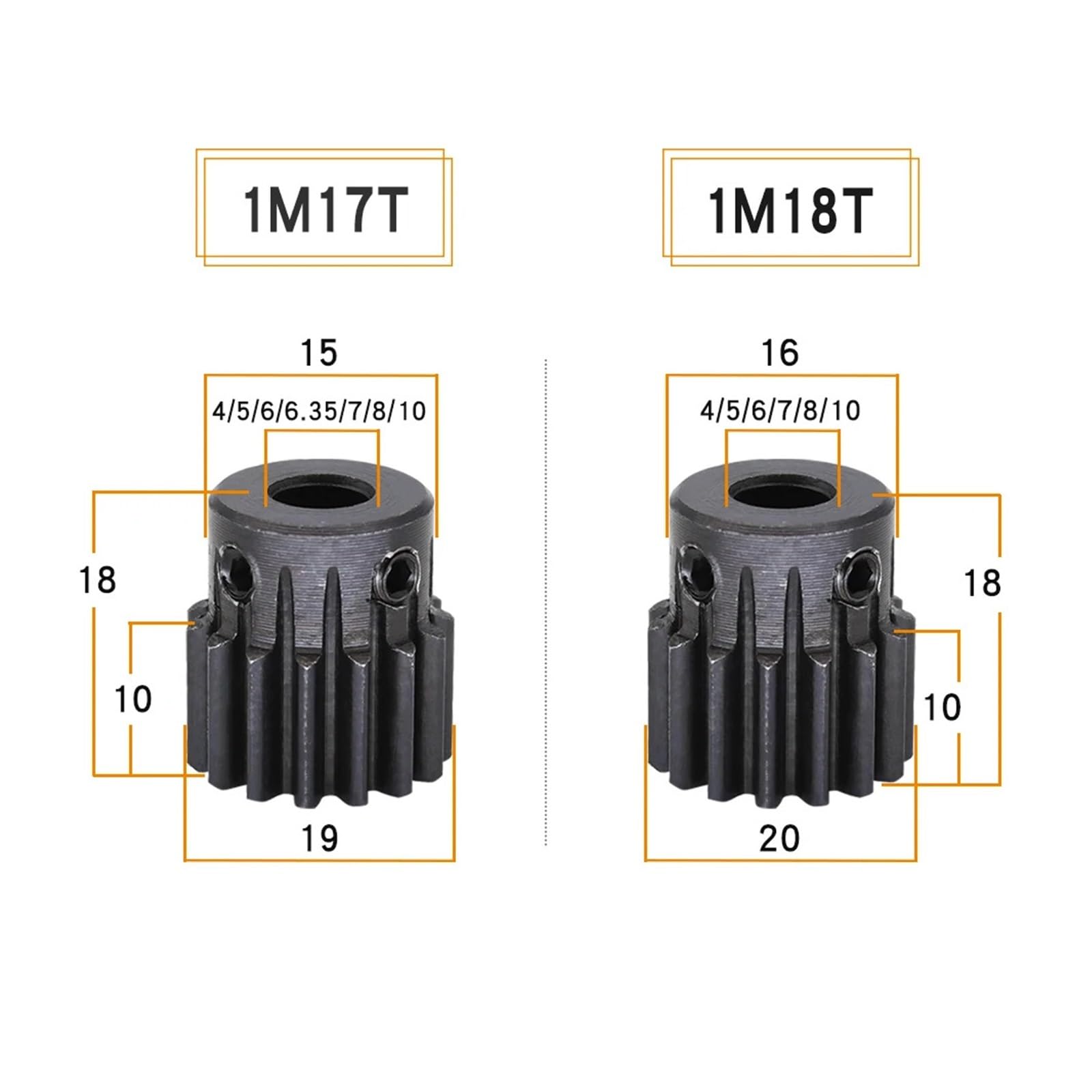 Bevel Gear Pinion Hardware Mechanical 17T/18Teeth 1M Small Gear 1 Mod Spur Gear 1 Motor Mini Gear Pinion 45# Steel Bore Size 4-16 Mm Transmission Accessories Part(6mm-18 Teeth)