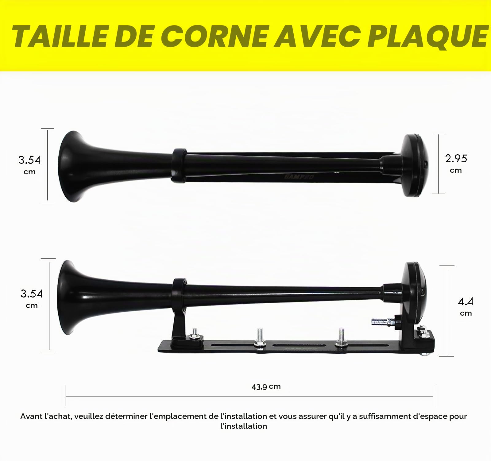 GAMPRO Klaxon de camion, 12 V 150 dB, double trompette, chrome zinc, avec compresseur, pour tous les véhicules 12 V, camions, trains, bateaux, voitures et camionnettes (blanc)