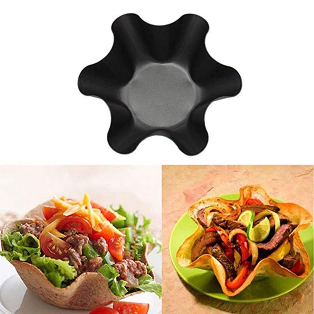 4 stampi per tortilla, 15,2 cm, antiaderenti, in acciaio al carbonio, scanalati, tortilla, taco, insalatiera, stampo a forma di fiore, per casa, cucina, ristorante