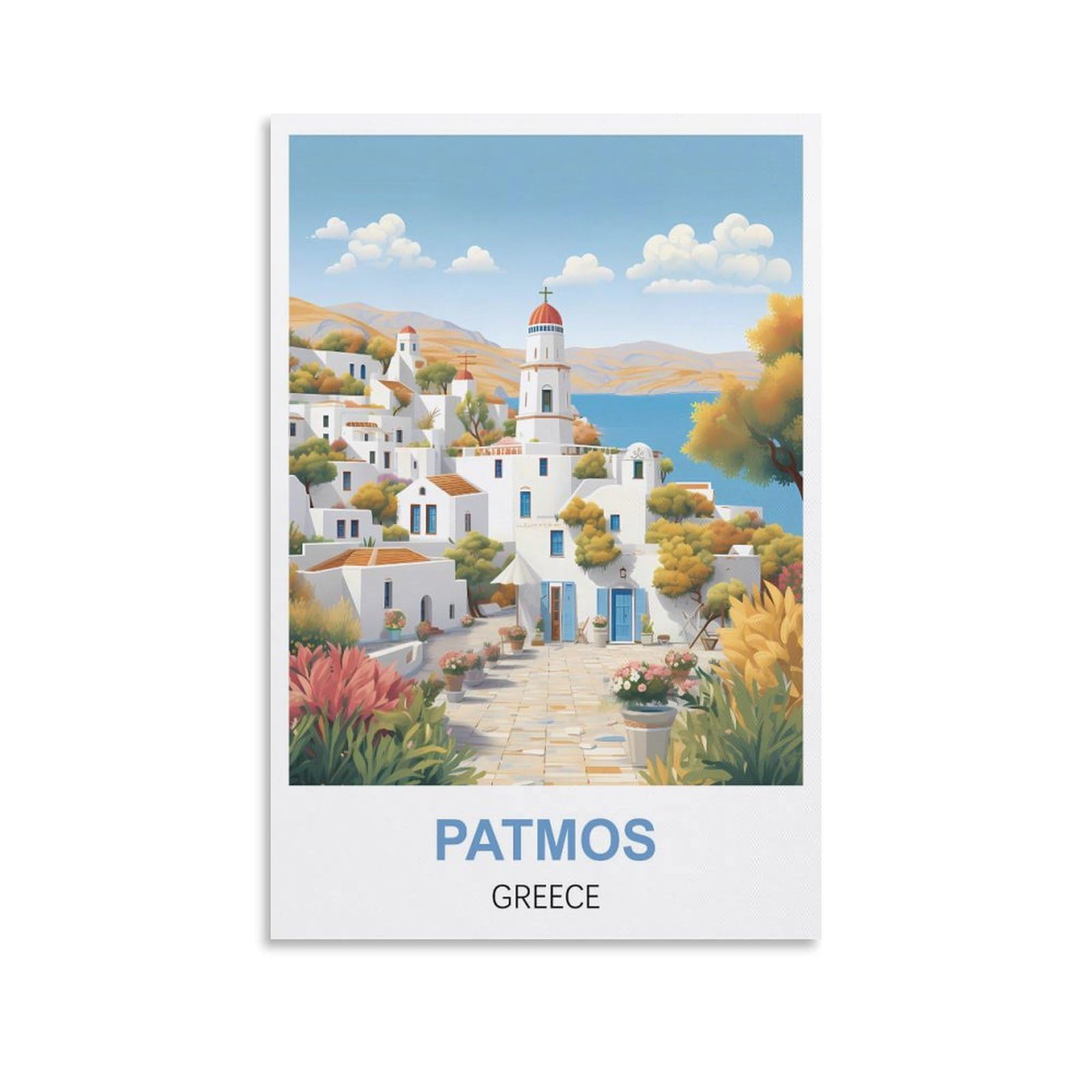 EZMLFA Diamond Art Kits Adults,Patmos Greece,5D DIY Diamond Art Kits for Beginners Round Full Drill Diamond Painting for Home Wall Decoration Gift 50x60cm
