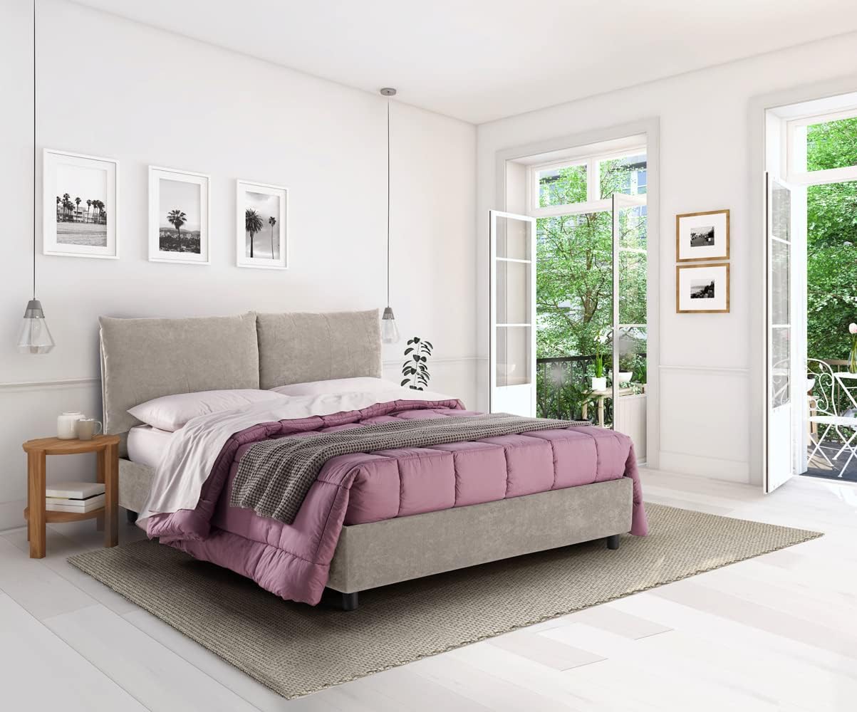 Moimhear Letto Matrimoniale Imbottito 140x200 Cm Con Testiera Regolabile In Velluto - Beige, Struttura In Legno E Metallo