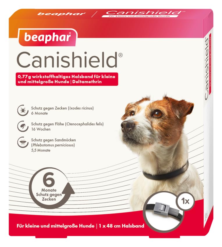 BEAPHAR - Canishield Halsband Für Kleine Und Mittelgroße Hunde - Anhaltenden Schutz Gegen Flöhe, Zecken Und Sandmücken Für Bis Zu 6 Monate - 1 Stück