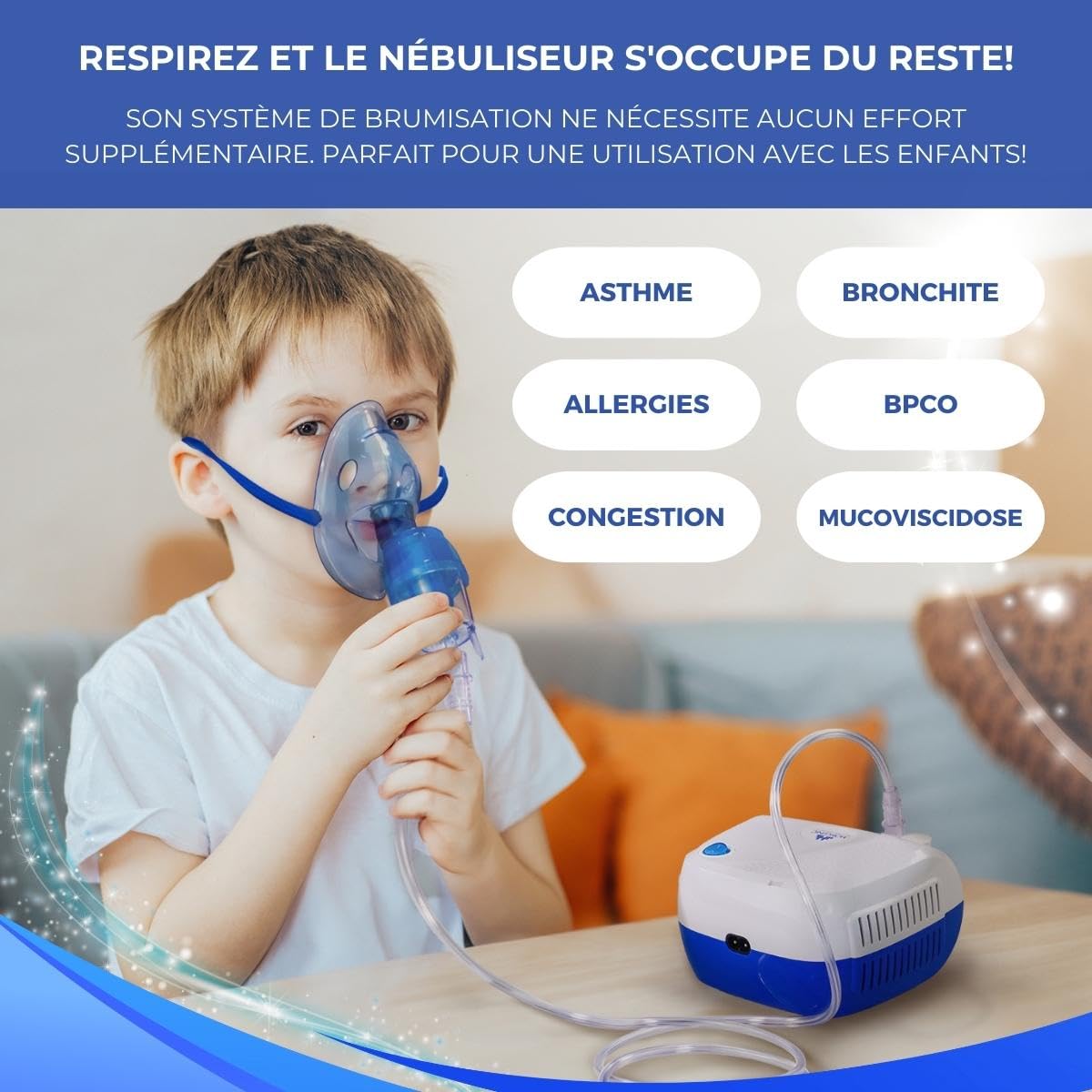 Mobiclinic®, Nébuliseur avec compresseur, Neb-1, Portable, Pour enfants et adultes, Sac de transport. mini, Traitement des maladies respiratoires, Masques différentes tailles, 5 filtres à air