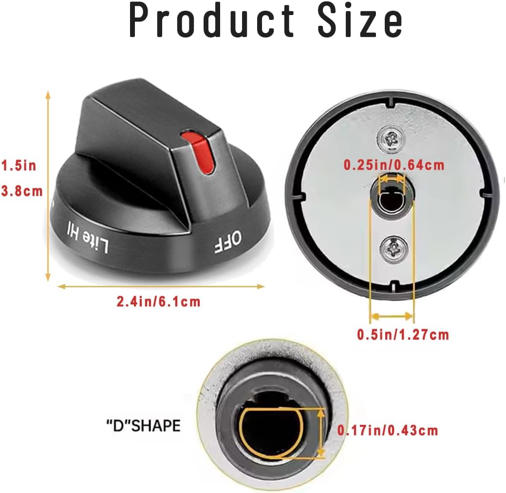 Upgraded DG64-00473B Stove Knobs Replacements for Samsung, Gas Oven Stove Knobs for NX58M6850SG NX58H5600SS, etc, Metal Core & Black Stainless Steel Burner Control Dial Knobs,5 Pack(Not Universal)