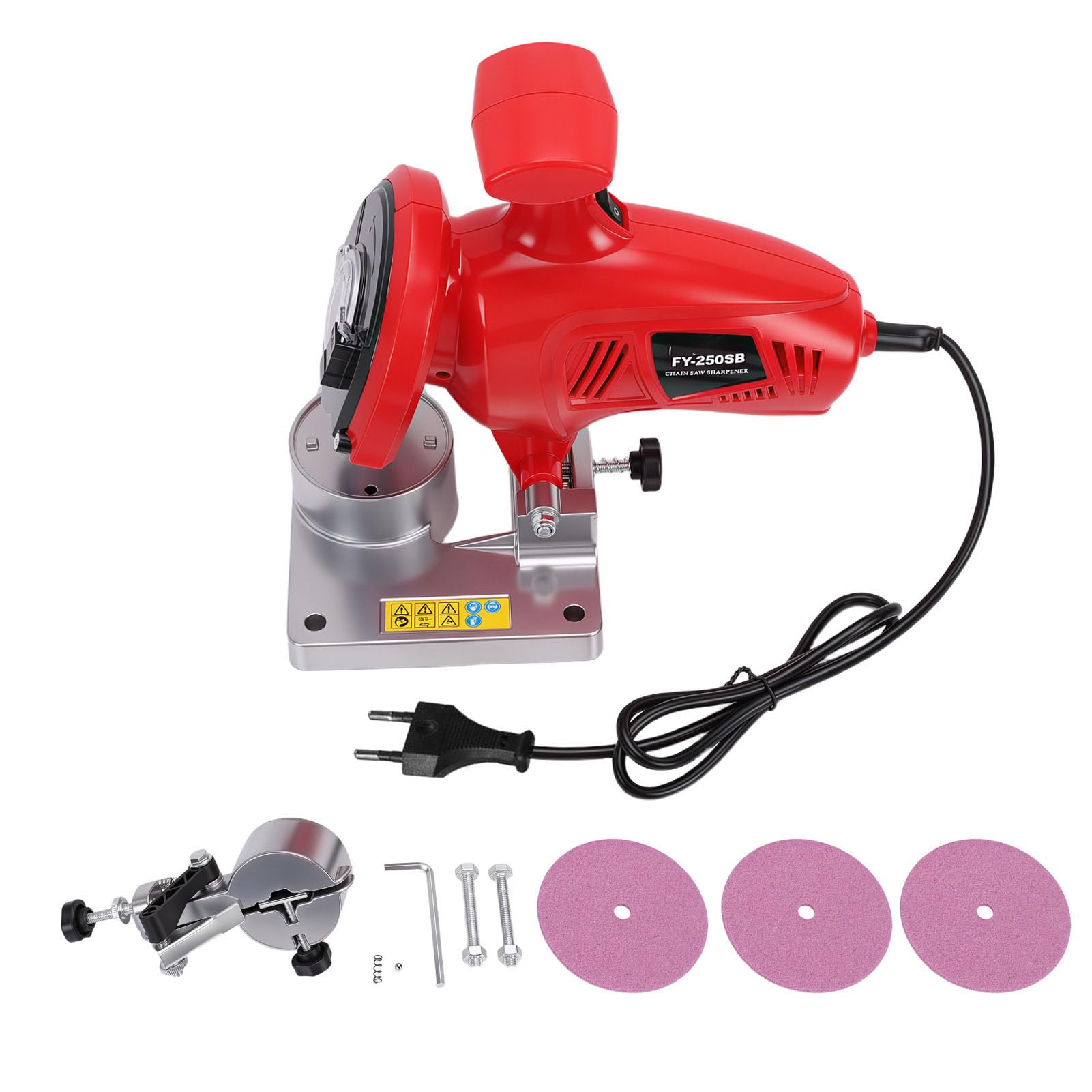 Afilador de Motosierra Eléctrico de ángulo Ajustable de 250 W para un Afilado Seguro y Eficiente de Cadenas de 1/4 a 3/8 Pulgadas con Portátil Rojo (Enchufe de la UE)