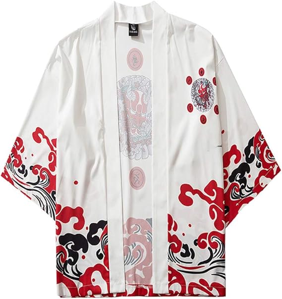 Caxndycing Uomo Giappone Happi Kimono Haori Giacca di mezza stagione Kimono Cardigan Tradizionale Giapponese Abbigliamento Haori Costume Taoista Robe Manica Lunga Giacca Stile Cinese Mantello, Nero