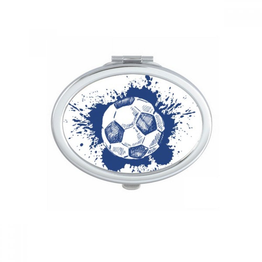 Miroir compact football bleu ovale fait main avec double réflexion nette