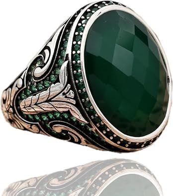 Agate Aqeeq Stone Ring, Men Ring With Stone, Turkish Ring, Green Agate Stone Ring, 925 Silver Ring For Men, Gemstone Ring For Men