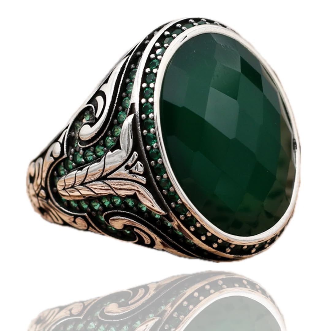 Agate Aqeeq Stone Ring, Men Ring With Stone, Turkish Ring, Green Agate Stone Ring, 925 Silver Ring For Men, Gemstone Ring For Men