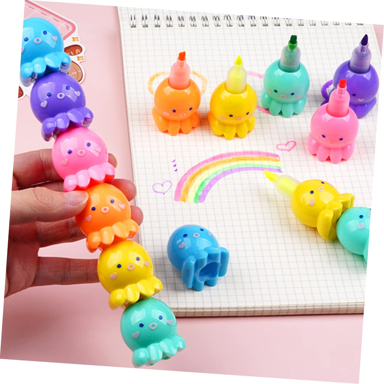 LALAFINA Kit di 18 Evidenziatori a Polpo Colorati, Punta Versatile e Leggero, in Plastica, per Scuola e Appunti