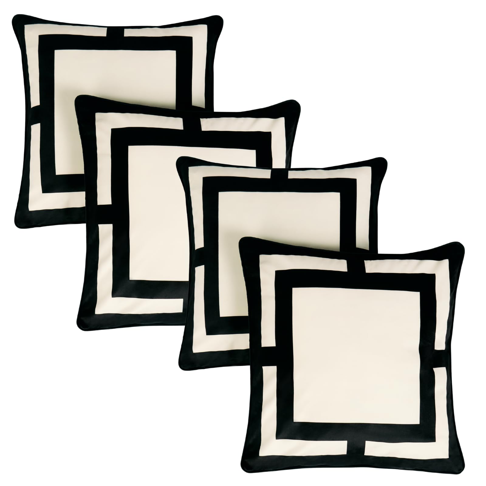 Ohs Monochrome Cushion Covers 45 X 45 Square Print, Soft Decorative Matte Velvet Cushion Covers With Invisible Zipper Home Decoration Square Throw Pillow Cover Pack Of 4 For Living Room Bedroom,