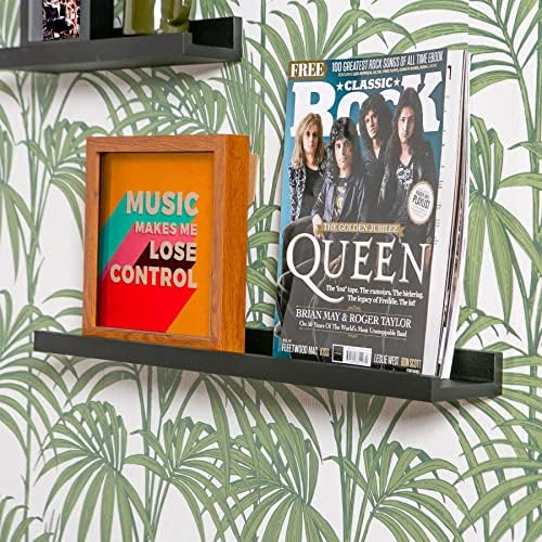 Harbour Housewares 2x Black 57cm Floating Picture Ledge Wall Shelf Gallery Bookshelf Storage Shelves Set Easy To Install Office, Bedroom, Living Room, Storage Mounted Shelves