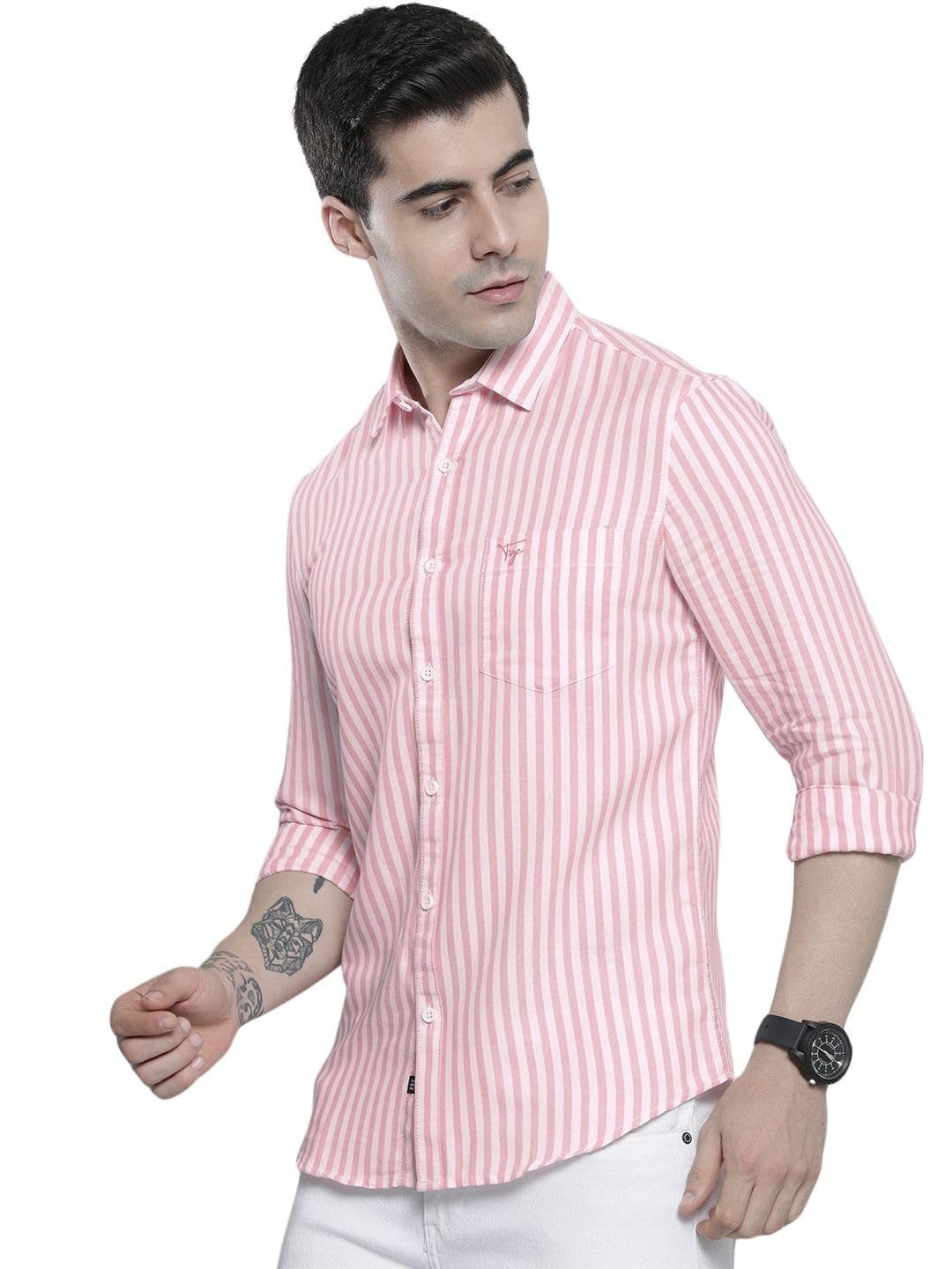 the indian garage co Men Regular Fit Striped Full Sleeves Cutaway Collar Casual Shirt-picture-36