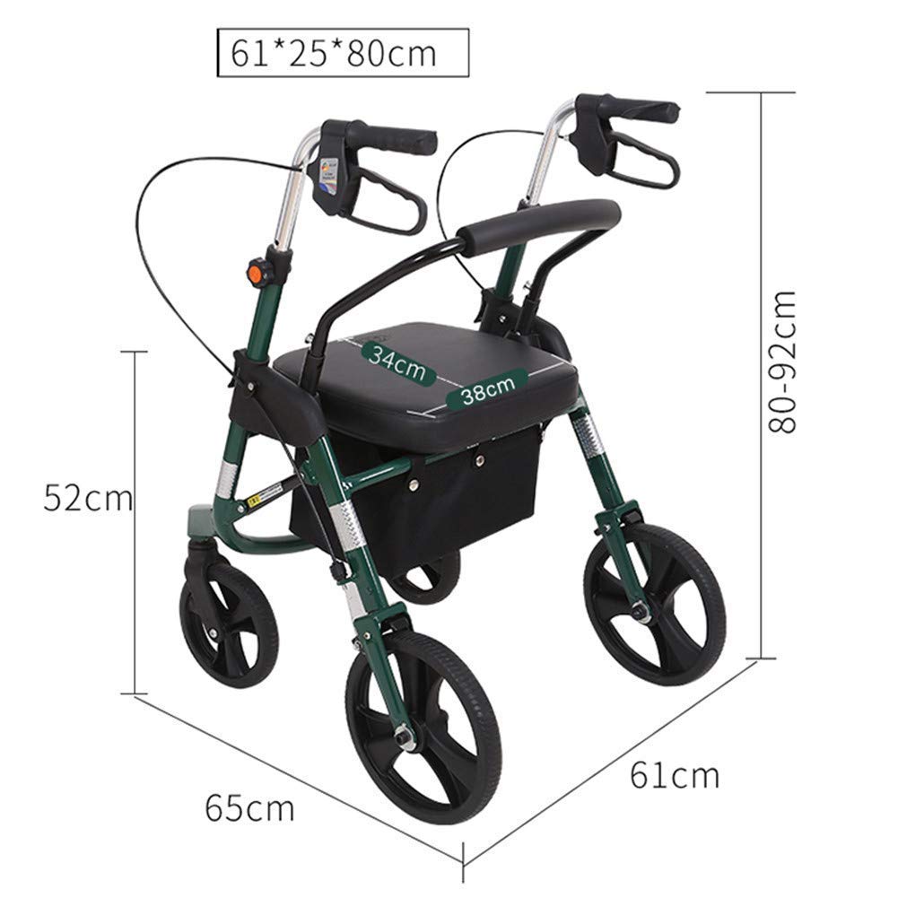 Deambulatore Pieghevole a Quattro Ruote con Sedile Imbottito Freni bloccabili Maniglie ergonomiche Borsa per Il Trasporto Leggero Aiuto per la Mobilità Limitata