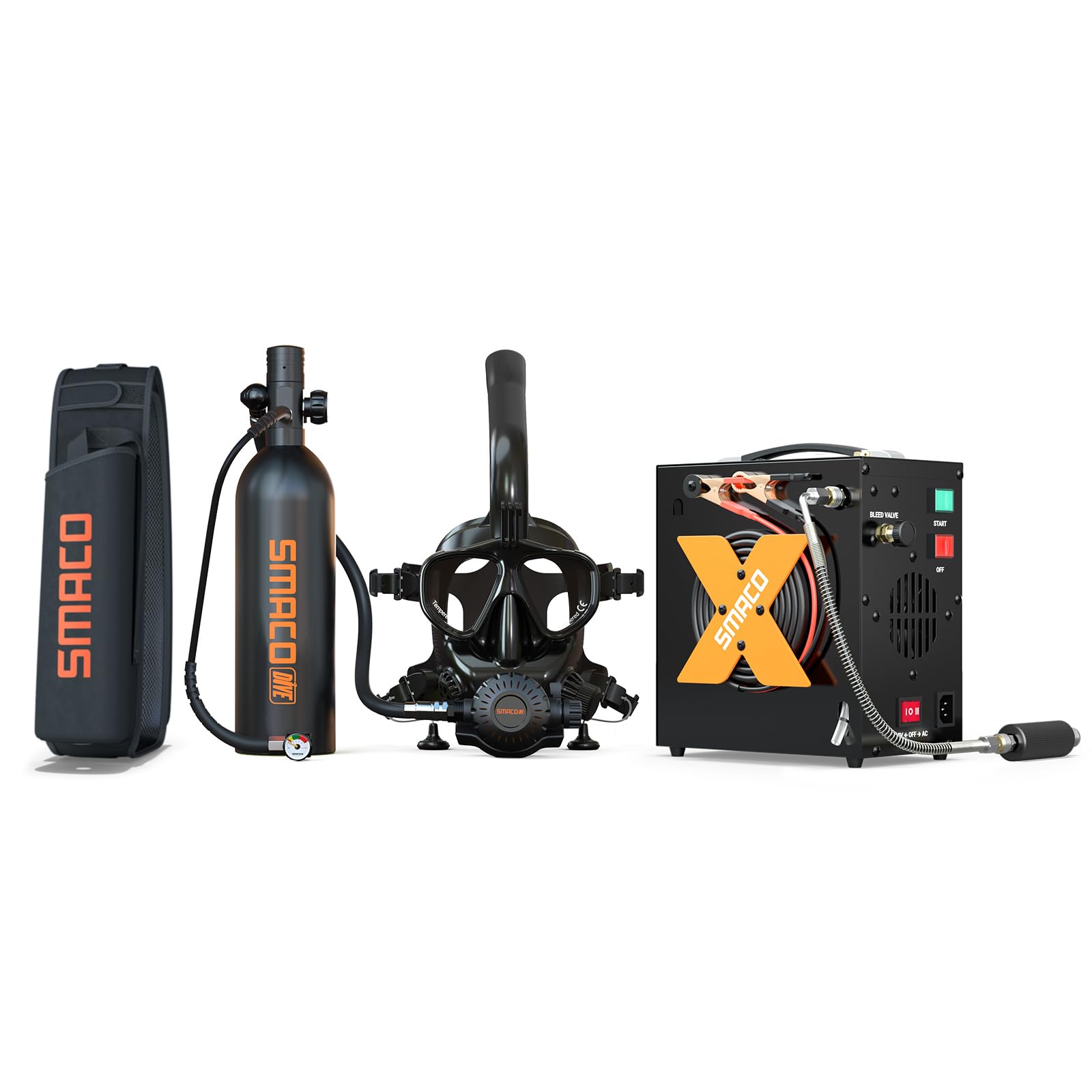 SMACO Mini Scuba Tank with Snorkel Mask 1L Portable Small Diving Tank with Sub Mask Reusable Pony Bottle with Full Face Diving Mask Diving Cylinder Kit for Snorkeling Recreational Diving S400Pro