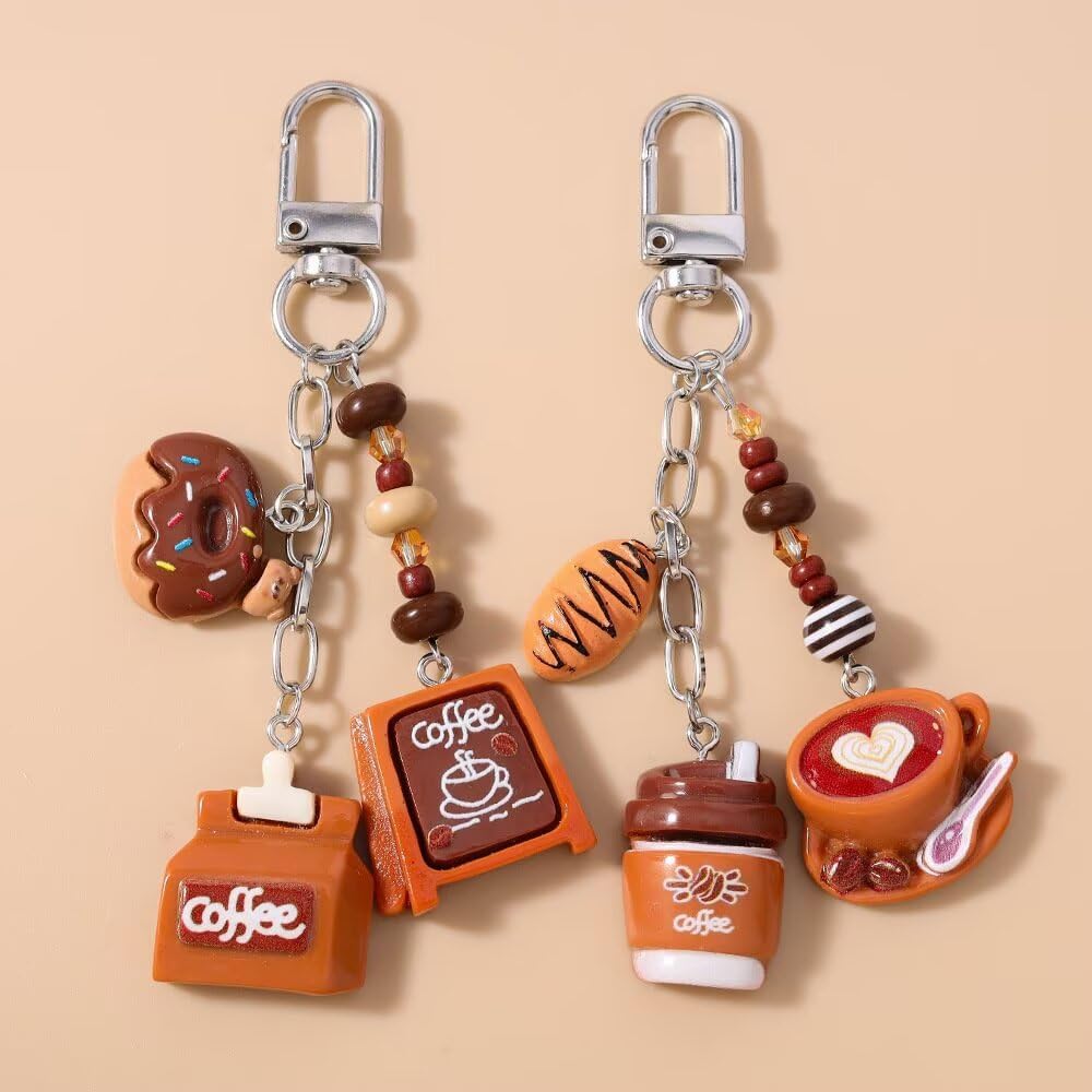 Cute Coffee Keychain for Women Fun Bread Cookies Coffee Cup Keychain Purse Charm for Handbag Bag Keys - Image 6