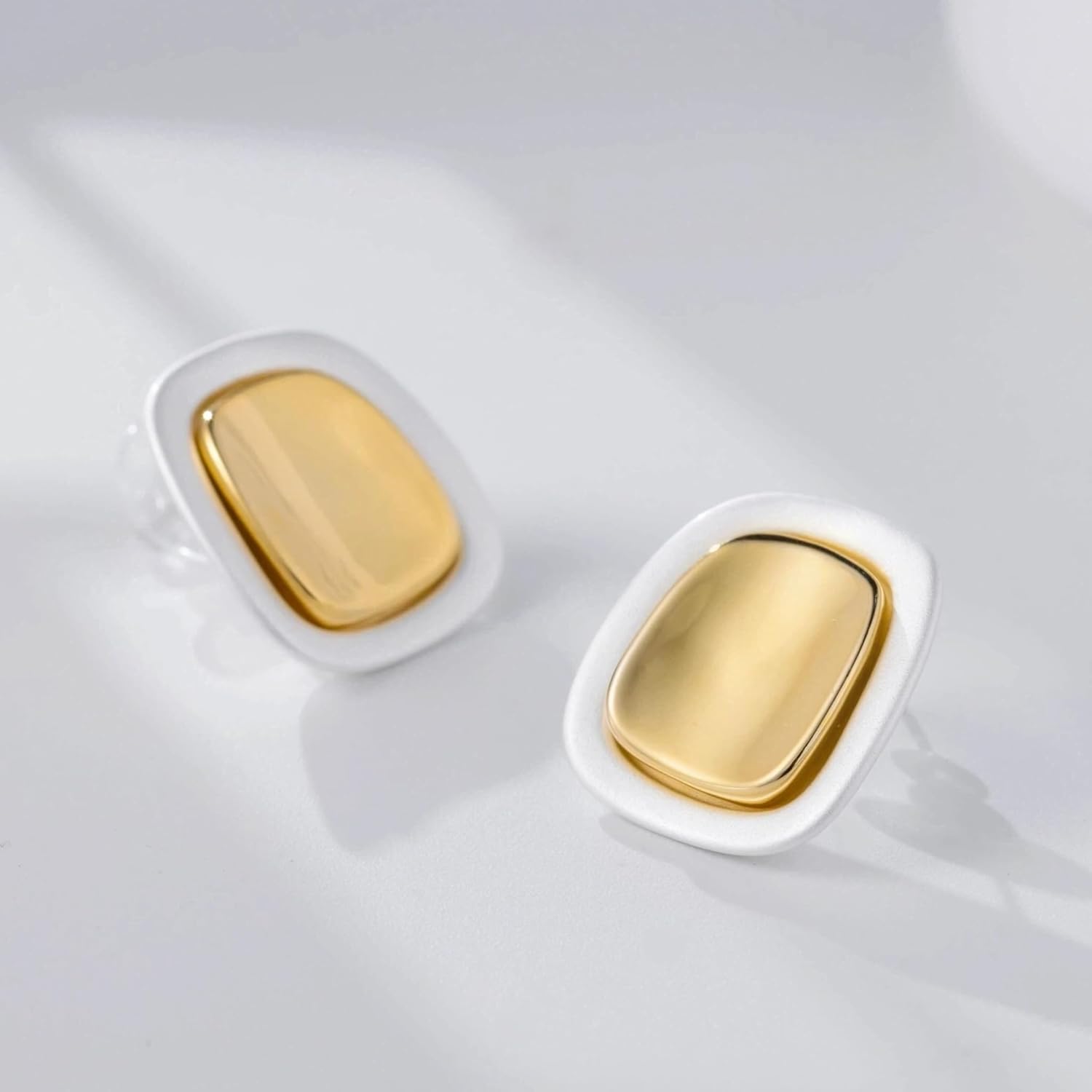 2-Tone Gold & Silver Square Stud Earrings for Women, Minimalist Chunky Geometric Earrings with 925 Sterling Silver Posts, Hypoallergenic Fashion Jewelry Gift - Image 6