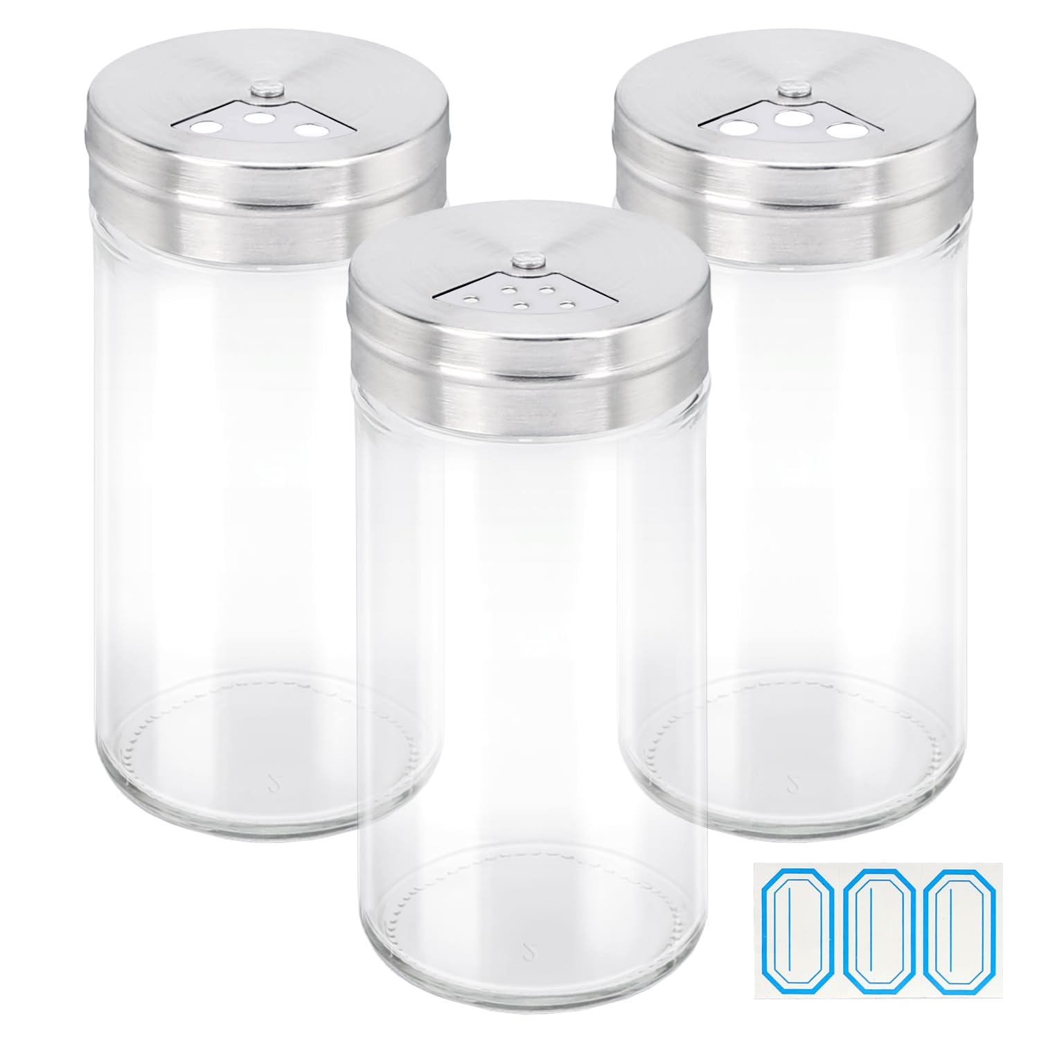 Segarty Spice Jar, 3 Pack 4 oz Glass Spice Jars with Shaker Lids, Clear Seasoning Organizer Spice Containers with Adjustable Pour Holes for Kitchen