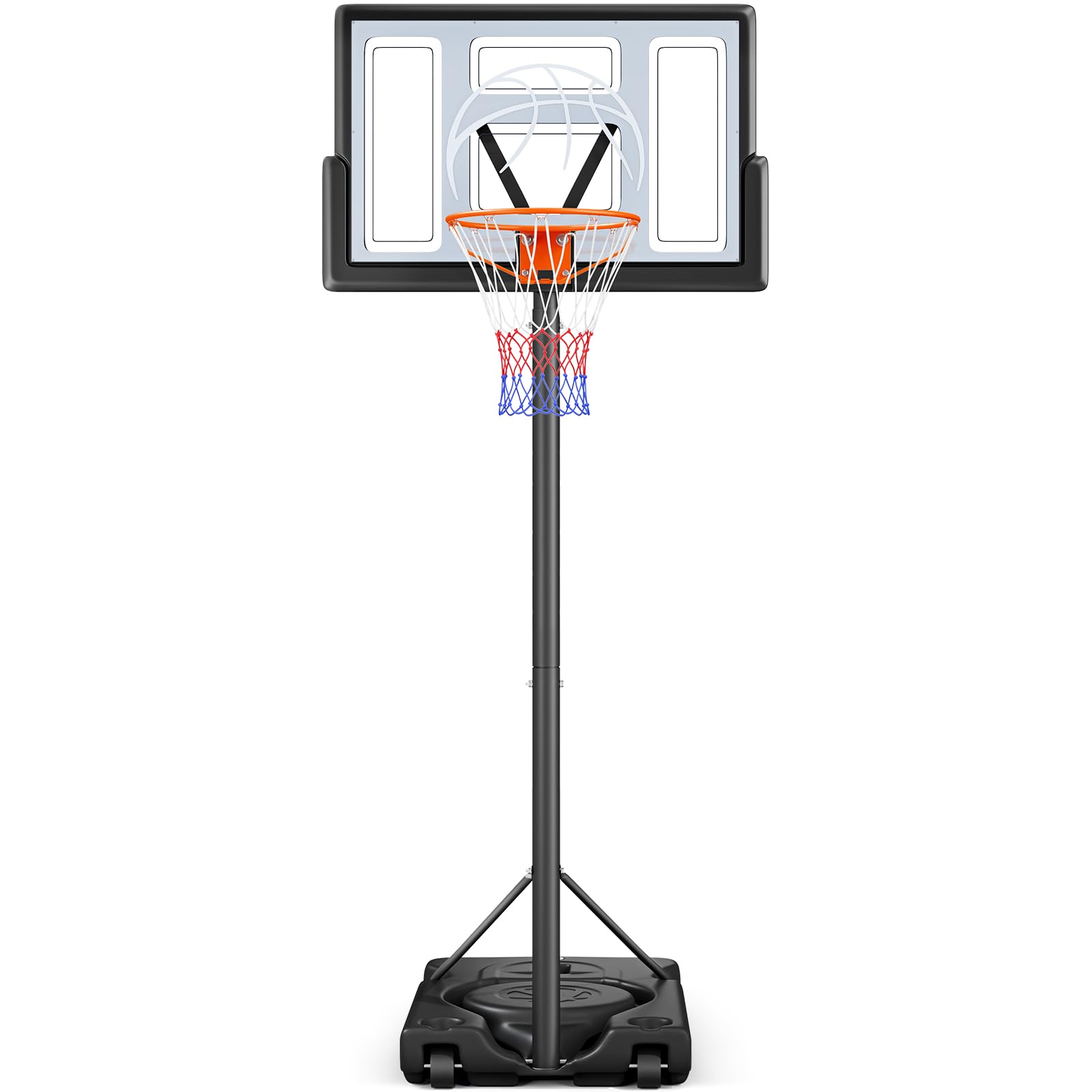 Basketball Hoop Outdoor 10ft Adjustable, Portable Basketball Hoop Goal System for Kids Youth and Adults in Backyard/Driveway/Indoor, 44 Inch Shatterproof Backboard