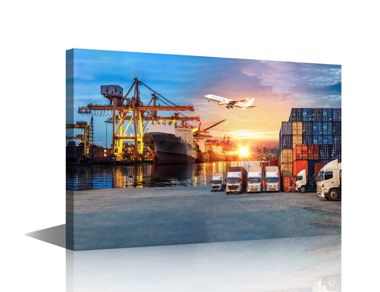 TISHIRON Large Canvas Wall Art 1 Panels Logistics and Transportation of Container Cargo Posters and Prints for Living Room Bedroom Wall Decoration, Stretched Framed Ready to Hang, 36" Wx24 H